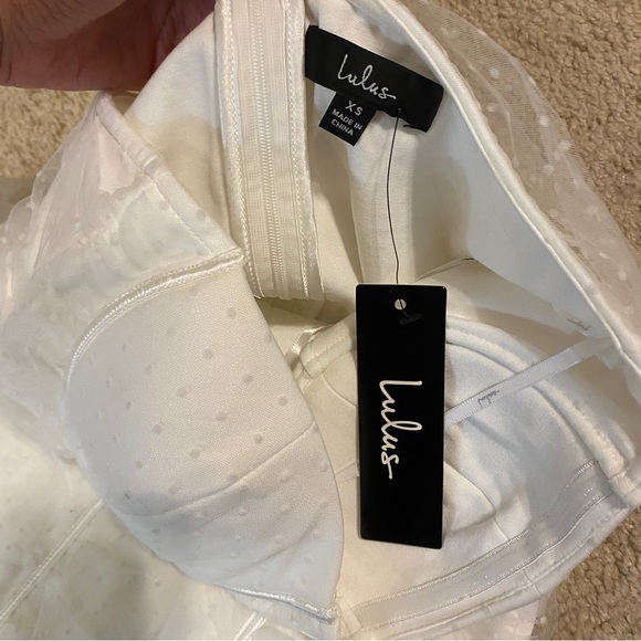 Lulus White Polka Dot Ruched Strapless Bustier Dress XS - Picture 7 of 9